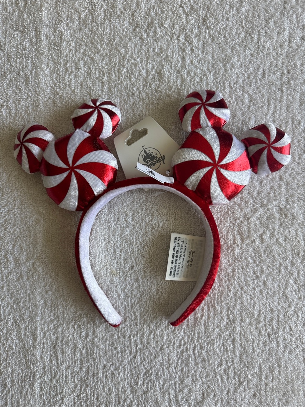 Disney Red Peppermint Swirl Candy Mickey Ears Headband